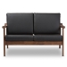 Baxton Studio Venza Mid-Century Modern Walnut Wood Black Faux Leather 2-Seater Loveseat - BSOVenza-Black/Walnut Brown-LS