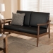 Baxton Studio Venza Mid-Century Modern Walnut Wood Black Faux Leather 2-Seater Loveseat - BSOVenza-Black/Walnut Brown-LS