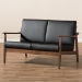 Baxton Studio Venza Mid-Century Modern Walnut Wood Black Faux Leather 2-Seater Loveseat - BSOVenza-Black/Walnut Brown-LS