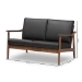 Baxton Studio Venza Mid-Century Modern Walnut Wood Black Faux Leather 2-Seater Loveseat - BSOVenza-Black/Walnut Brown-LS