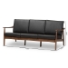 Baxton Studio Venza Mid-Century Modern Walnut Wood Black Faux Leather 3-Seater Sofa - BSOVenza-Black/Walnut Brown-SF