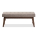 Baxton Studio Elia Mid-Century Modern Walnut Wood Light Grey Fabric Button-Tufted Bench - BSOWM1622-BE-Light Grey/Walnut