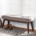 Baxton Studio Elia Mid-Century Modern Walnut Wood Light Grey Fabric Button-Tufted Bench - BSOWM1622-BE-Light Grey/Walnut