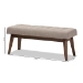 Baxton Studio Elia Mid-Century Modern Walnut Wood Light Grey Fabric Button-Tufted Bench - BSOWM1622-BE-Light Grey/Walnut