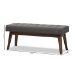 Baxton Studio Elia Mid-Century Modern Walnut Wood Dark Grey Fabric Button-Tufted Bench - BSOWM1622-BE-Dark Grey/Walnut