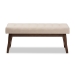 Baxton Studio Elia Mid-Century Modern Walnut Wood Light Beige Fabric Button-Tufted Bench - BSOWM1622-BE-Beige/Walnut