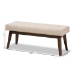 Baxton Studio Elia Mid-Century Modern Walnut Wood Light Beige Fabric Button-Tufted Bench - BSOWM1622-BE-Beige/Walnut