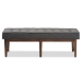Baxton Studio Lucca Mid-Century Modern Walnut Wood Dark Grey Fabric Button-Tufted Bench - BSOWM1623-BE-Dark Grey/Walnut