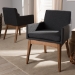 Baxton Studio Nexus Mid-Century Modern Walnut Wood Finishing Dark Grey Fabric Dining Armchair - BSOBBT5281-Dark Grey-H1217-20