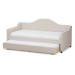 Baxton Studio Perry Modern and Contemporary Light Beige Fabric Daybed with Trundle - BSOCF8940-Light Beige-Daybed