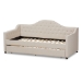 Baxton Studio Perry Modern and Contemporary Light Beige Fabric Daybed with Trundle - BSOCF8940-Light Beige-Daybed