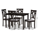 Baxton Studio Sylvia Modern and Contemporary Grey Fabric Upholstered and Dark Brown Finished 5-Piece Dining Set - BSORH146C-Dark Brown/Grey Dining Set