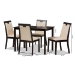 Baxton Studio Evelyn Modern and Contemporary Beige Faux Leather Upholstered and Dark Brown Finished 5-Piece Dining Set - BSORH5998C-Dark Brown/Beige Dining Set