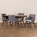 Baxton Studio Monte Mid-Century Modern Walnut Wood Rectangular 5-Piece Dining Set - BSOMonte-Dark Grey-5PC Dining Set