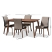 Baxton Studio Kimberly Mid-Century Modern Beige and Brown Fabric 5-Piece Dining Set - BSOKimberly-Brown-5PC Dining Set