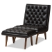 Baxton Studio Annetha Mid-Century Modern Black Faux Leather Upholstered Walnut Finished Wood Chair And Ottoman Set