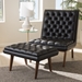 Baxton Studio Annetha Mid-Century Modern Black Faux Leather Upholstered Walnut Finished Wood Chair And Ottoman Set - BSOBBT5272-Pine Black Set