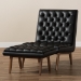 Baxton Studio Annetha Mid-Century Modern Black Faux Leather Upholstered Walnut Finished Wood Chair And Ottoman Set - BSOBBT5272-Pine Black Set