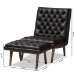Baxton Studio Annetha Mid-Century Modern Black Faux Leather Upholstered Walnut Finished Wood Chair And Ottoman Set - BSOBBT5272-Pine Black Set