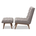 Baxton Studio Annetha Mid-Century Modern Grey Fabric Upholstered Walnut Finished Wood Chair And Ottoman Set - BSOBBT5272-Grey Set