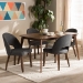 Baxton Studio Wesley Mid-Century Modern Dark Grey Fabric Upholstered Walnut Finished Wood 5-Piece Dining Set - BSOWesley-Dark Grey-5PC Dining Set