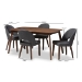 Baxton Studio Wesley Mid-Century Modern Dark Grey Fabric Upholstered Walnut Finished Wood 5-Piece Dining Set - BSOWesley-Dark Grey-5PC Dining Set