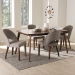 Baxton Studio Wesley Mid-Century Modern Light Grey Fabric Upholstered Walnut Finished Wood 5-Piece Dining Set - BSOWesley-Light Grey-5PC Dining Set