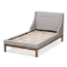 Baxton Studio Louvain Modern and Contemporary Greyish Beige Fabric Upholstered Walnut-Finished Twin Sized Platform Bed - BSOBBT6696-Greyish Beige-Twin