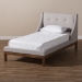 Baxton Studio Louvain Modern and Contemporary Greyish Beige Fabric Upholstered Walnut-Finished Twin Sized Platform Bed - BSOBBT6696-Greyish Beige-Twin
