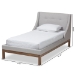 Baxton Studio Louvain Modern and Contemporary Greyish Beige Fabric Upholstered Walnut-Finished Twin Sized Platform Bed - BSOBBT6696-Greyish Beige-Twin