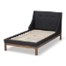 Baxton Studio Louvain Modern and Contemporary Dark Grey Fabric Upholstered Walnut-Finished Twin Sized Platform Bed - BSOBBT6696-Dark Grey-Twin