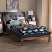 Baxton Studio Louvain Modern and Contemporary Dark Grey Fabric Upholstered Walnut-Finished Twin Sized Platform Bed - BSOBBT6696-Dark Grey-Twin