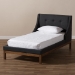 Baxton Studio Louvain Modern and Contemporary Dark Grey Fabric Upholstered Walnut-Finished Twin Sized Platform Bed - BSOBBT6696-Dark Grey-Twin