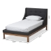 Baxton Studio Louvain Modern and Contemporary Dark Grey Fabric Upholstered Walnut-Finished Twin Sized Platform Bed - BSOBBT6696-Dark Grey-Twin