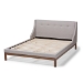 Baxton Studio Louvain Modern and Contemporary Greyish Beige Fabric Upholstered Walnut-Finished Full Sized Platform Bed - BSOBBT6696-Greyish Beige-Full