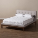 Baxton Studio Louvain Modern and Contemporary Greyish Beige Fabric Upholstered Walnut-Finished Full Sized Platform Bed - BSOBBT6696-Greyish Beige-Full