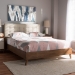 Baxton Studio Alinia Mid-century Retro Modern Light Beige Fabric Upholstered Walnut Wood King Size Platform Bed - BSOBBT6729-Light Beige-King