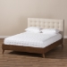 Baxton Studio Alinia Mid-century Retro Modern Light Beige Fabric Upholstered Walnut Wood King Size Platform Bed - BSOBBT6729-Light Beige-King