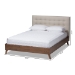 Baxton Studio Alinia Mid-century Retro Modern Light Beige Fabric Upholstered Walnut Wood King Size Platform Bed - BSOBBT6729-Light Beige-King