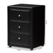 Baxton Studio Tessa Modern and Contemporary Black Faux Leather Upholstered 3-Drawer Nightstand - BSOBBT3138-Black-NS