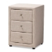 Baxton Studio Tessa Modern and Contemporary Beige Fabric Upholstered 3-Drawer Nightstand