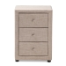 Baxton Studio Tessa Modern and Contemporary Beige Fabric Upholstered 3-Drawer Nightstand - BSOBBT3138-Beige-NS