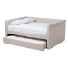 Baxton Studio Alena Modern and Contemporary Light Beige Fabric Upholstered Queen Size Daybed with Trundle - BSOCF8825-Light Beige-Daybed-Q/T