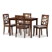 Baxton Studio Abilene Mid-Century Walnut Finished and Grey Fabric Upholstered 5-Piece Dining Set