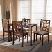 Baxton Studio Abilene Mid-Century Walnut Finished and Grey Fabric Upholstered 5-Piece Dining Set - BSORH3010C-Walnut/Grey Dining Set