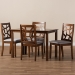 Baxton Studio Abilene Mid-Century Walnut Finished and Grey Fabric Upholstered 5-Piece Dining Set - BSORH3010C-Walnut/Grey Dining Set