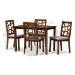Baxton Studio Abilene Mid-Century Walnut Finished and Grey Fabric Upholstered 5-Piece Dining Set - BSORH3010C-Walnut/Grey Dining Set
