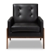 Baxton Studio Perris Mid-Century Modern Black Faux Leather Upholstered Walnut Wood Lounge Chair - BSOBBT8042-Black-CC