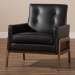 Baxton Studio Perris Mid-Century Modern Black Faux Leather Upholstered Walnut Wood Lounge Chair - BSOBBT8042-Black-CC