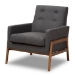 Baxton Studio Perris Mid-Century Modern Dark Grey Fabric Upholstered Walnut Wood Lounge Chair